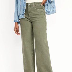 Old Navy Extra High-Waisted Wide-Leg Jeans, Size 10, Olive Green